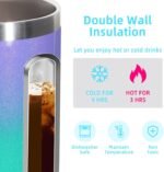 Volhoply 14oz Insulated Stainless Steel Coffee Mug with Leakproof Lid,Double Wall Vacuum Travel Coffee Cup with Handle,Reusable Cups Tumbler,Camping Mugs Keep Hot,Ideal Gifts(Purple Green,1) - Image 4