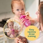 The First Years Squeeze & Sip Toddler Straw Cups - Squeezable Transition Sippy Cup with Silicone Straw - Toddler Feeding Supplies - Yellow/Pink/Orange - 7 Oz - 3 Count - Ages 6 Months and Up - Image 3