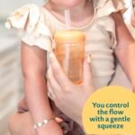 The First Years Squeeze & Sip Toddler Straw Cups - Squeezable Transition Sippy Cup with Silicone Straw - Toddler Feeding Supplies - Yellow/Pink/Orange - 7 Oz - 3 Count - Ages 6 Months and Up - Image 4