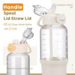 SIEROZUR 32 oz Glass Tumbler with Straw, Glass Water Bottles with 2 Lids-Handle Spout Lid & Straw Lid, 1 Liter Motivational Water Bottles, Silicone Sleeve, Fits Car Cup Holder,White - Image 3