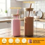 Tronco® 24 oz Glass Tumbler with Lids and Straw, Reusable Iced Coffee Cup & Smoothie Cup with Bamboo Lid, Silicone Sleeve, Dishwasher Safe, BPA-Free Borosilicate Glass, 1 Pack - Image 4