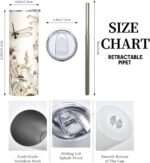 Dragonfly and Wildflower Stainless Steel Insulated Tumbler with Lid - 20oz Vintage Botanical Travel Mug,Reusable Metal Straw & Brush,Double-Wall Vacuum Bottle Cup for Hot and Cold Drinks,Gifts - Image 3