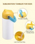 OFFNOVA 12oz Kids Sublimation Tumbler, 8 Pack Stainless Steel Sippy Cup Blank, Vacuum Insulated Water Bottle with Leak-Proof Straw Lid - Image 4