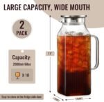 2 Pack 2 Liter/68 oz Square Glass Pitcher with Lid, Classic Stripes Water Pitchers with Handle for Fridge, Large Jug for Iced Tea, Borosilicate Glass Carafe for Hot/Cold Brew Drink, Silver - Image 3