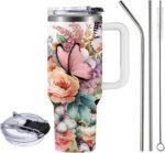 Christian Gifts for Women, 40 oz Christian Tumbler with Handle, Christian Birthday Gifts for Women, Religious Gift for Flower Butterfly Lords Prayer Cross Christian Cup - Image 4