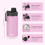 SASEUM Kids Sport Water Bottle 12oz Stainless Steel Double Wall Vacuum Thermal Mug with Leak Proof Spout Lids, Wide Mouth Metal Insulated Water Jug for Gym and Travel（Pink） - Image 3