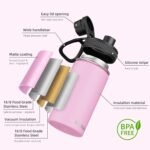 SASEUM Kids Sport Water Bottle 12oz Stainless Steel Double Wall Vacuum Thermal Mug with Leak Proof Spout Lids, Wide Mouth Metal Insulated Water Jug for Gym and Travel（Pink） - Image 4