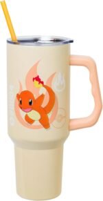 Silver Buffalo Pokémon Stainless Steel Tumbler with Handle Featuring Charmander, Fits in Standard Cup Holder, 40 Ounces - Image 3