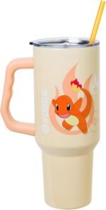 Silver Buffalo Pokémon Stainless Steel Tumbler with Handle Featuring Charmander, Fits in Standard Cup Holder, 40 Ounces - Image 4