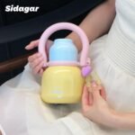 22 oz Water Bottle with Straw and Bowl, Wide Mouth Insulated Stainless Steel Tumbler 24H Ice Cold Cute Flask for Women Daily Office & Yoga Heart Bracelet Charm, Ideal Gift, Cream Yellow - Image 3