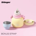 22 oz Water Bottle with Straw and Bowl, Wide Mouth Insulated Stainless Steel Tumbler 24H Ice Cold Cute Flask for Women Daily Office & Yoga Heart Bracelet Charm, Ideal Gift, Cream Yellow - Image 5