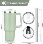 40 oz Tumbler with Handle, Insulated Tumbler with Lid and Straw, Reusable Stainless Steel Vacuum Insulated Cup, 100% Leak Proof Thermal Travel Coffee Mug Cup for Cold and Hot (Green Tea) - Image 3