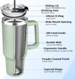 40 oz Tumbler with Handle, Insulated Tumbler with Lid and Straw, Reusable Stainless Steel Vacuum Insulated Cup, 100% Leak Proof Thermal Travel Coffee Mug Cup for Cold and Hot (Green Tea) - Image 4