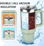 40 oz Tumbler with Handle, Insulated Tumbler with Lid and Straw, Reusable Stainless Steel Vacuum Insulated Cup, 100% Leak Proof Thermal Travel Coffee Mug Cup for Cold and Hot (Green Tea) - Image 5