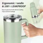 40 oz Tumbler with Handle, Insulated Tumbler with Lid and Straw, Reusable Stainless Steel Vacuum Insulated Cup, 100% Leak Proof Thermal Travel Coffee Mug Cup for Cold and Hot (Green Tea) - Image 6