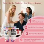 40oz Cow Tumbler with Handle and Straw, Stainless Steel Insulated Cup with Lid and Straw, Travel Coffee Mug Water Bottle, Birthday Mothers Day Gifts for Women Men Animal Lovers - Image 3