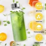 Jarsoph Set of 6 Clear Glass Water Bottles with Lid 26oz for Juicing Reusable Bottle Glass Cup with Stainless Steel for Juicing,Halloween Refrigerator 100% Leak Proof Drinking Jar, BPA Free - Image 3