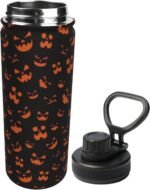 18oz Scary Pumpkin Face Sports Water Kettle with Handle, Double Wall Vacuum Insulated Hot and Cold Black Tumbler, Halloween Print Water Bottle for Gym Outdoor - Image 3