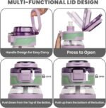 32oz/22oz Glass Water Bottle with Straw Handle Flip lids, leakproof, BPA free, Borosilicate Glass Bottles, with Protective Non-Slip Silicone Sleeve Sports Glass Drinking Bottles Purple - Image 4