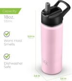 SipX™ 18 oz Insulated Water Bottle with 3 Lids – Leakproof Stainless Steel, Triple Insulated – Cold 24 Hours/Hot 12 Hours – Durable Bottle for School, Gym, Travel – Light Pink - Image 6