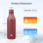 Insulated Water Bottle with Strap,25 oz Double Wall Stainless Steel Vacuum Bottles Metal Water Flask,Brick Red - Image 3