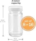 Juice Shot Bottles Set - Wide Mouth for Juicing, Beverage Storage, Liquids, 2 oz, Clear Small Glass Bottles with White Caps, Reusable, Leak Proof, Jars (16 pack) - Image 4