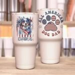 All American Australian Shepherd Dog Dad Patriotic 4th of July US Flag Insulated Tumbler Gift Custom Name Tumbler Insulated 30oz With Lid Gift - Image 6