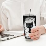 Cat Gifts for Cat Lovers, Funny Black Cats 20oz Travel Coffee Mug Tumbler, Im Fine Everythings Fine Stainless Steel Tumbler with Lid and Straw - Image 4