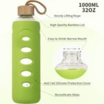 Sport 32oz Glass Water Bottle 1000ml /1 liter Borosilicate Glass Water Bottle Reusable Waterbottle Jugwith Silicone Sleeve and Unique Lid (Green - Image 3