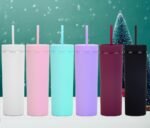 16oz Skinny Tumblers Bulk.Matte White Tumblers with Lids and Straws.Double Walled Plastic Acrylic Pastel Tumbler Cups for Iced Coffee Smoothie.DIY Slim Tumbler. - Image 6