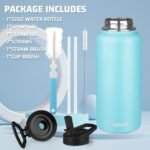 MEZMUT Insulated Water Bottle with Straw&2 Lids 32oz Metal Water Bottle Leakproof Travel Stainless Steel Water Bottles Reusable Double Wall Gym Sports Cup Flask for Camping Hiking, Blue - Image 3