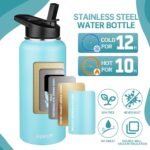 MEZMUT Insulated Water Bottle with Straw&2 Lids 32oz Metal Water Bottle Leakproof Travel Stainless Steel Water Bottles Reusable Double Wall Gym Sports Cup Flask for Camping Hiking, Blue - Image 4