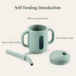 CLYMENE Silicone Training Cup with Straw & Handles | Baby Sippy Cup | Water Drinking Cup for Infants and Toddlers 6 Months+, 6 oz, Sage - Image 3