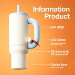 CHAKO LAB BaWang Insulated Stainless Steel Tumbler | Tumbler with Handle and Straw 33oz | Cup Holder Friendly for Travel | Leakproof Water Bottle | BPA-Free | 316 stainless steel liner| white＆blue - Image 3