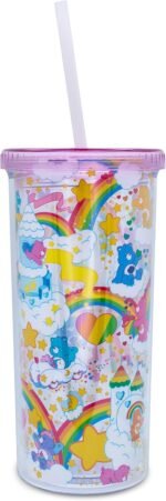 Silver Buffalo Care Bears Rainbow Stars Plastic Carnival Cup, Travel Tumbler With Lid and Reusable Straw | Holds 20 Ounces - Image 3