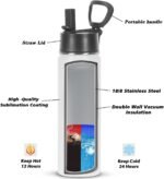 Sublimation Sports Water Bottle blanks, 22 Oz Sublimation Tumblers, Double Wall Stainless Steel Sports Water Bottle Flask with Portable Handle, Individually Boxed (8 Pack) - Image 3