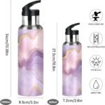 Kcldeci Pink Marble Sports Water Bottle 20 Oz Straw Lid Leak Proof Vacuum Insulated Stainless Steel Hot Cold Double Walled Thermo Mug Tumbler Travel Cup Standard Metal Canteen - Image 3