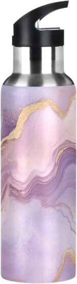 Kcldeci Pink Marble Sports Water Bottle 20 Oz Straw Lid Leak Proof Vacuum Insulated Stainless Steel Hot Cold Double Walled Thermo Mug Tumbler Travel Cup Standard Metal Canteen - Image 7