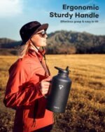 Half Gallon Water Bottle with Straw and Lid, 64 oz Insulated Stainless Steel Jug with Handle,Reusable Metal Travel Flask Mug Cup With Carry Pouch and Brush,Keep Cold & Hot,Black - Image 3