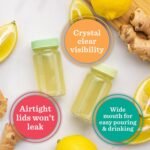Juice Shot Containers, Glass, Clear, 2oz, Colored Lids & Silicone Grip Bands, Beverage Storage, Juicing, Ginger & Turmeric Bottles - Image 3