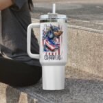 US Flag Dachshund Dog Dad Insulated Tumbler Patriotic 4th of July Gift Idea Customized Name Tumbler Personalized With Lid Engraved 40oz with Lid - Image 5