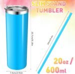 Mimorou 12 Pack Skinny Tumblers with Straws and Lids, 20 oz Stainless Steel Slim Double Wall Tumbler Vacuum Insulated Water Cup Travel Coffee Mug,12 Colors - Image 3