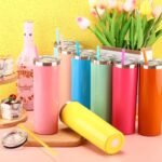 Mimorou 12 Pack Skinny Tumblers with Straws and Lids, 20 oz Stainless Steel Slim Double Wall Tumbler Vacuum Insulated Water Cup Travel Coffee Mug,12 Colors - Image 6