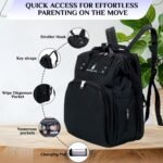Diaper Bag Backpack, Waterproof Multifunctional Baby Diaper Bag w/Changing Station for Boys & Girls, USB Charging Port, Large Capacity Travel Baby Bag for Mom Dad w/Insulated Bottle, Black - Image 6