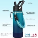 BJPKPK Insulated Water Bottle with Straw Lid, 22oz Thermal Flasks Water Bottles with 3 Lids, Paracord Handle & Non-slip Boot, BPA Free Leak Proof Stainless Steel Tumblers,Vast - Image 3