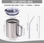Volhoply 12oz Insulated Leakproof Coffee Mug with Flip & Straw Lid Bulk 8 Pack,Double Wall Vacuum Stainless Steel Travel Tumbler Cup with Handle,Reusable Camping Keep Cold/Hot(Silver,8 Set) - Image 3