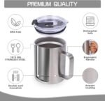 Volhoply 12oz Insulated Leakproof Coffee Mug with Flip & Straw Lid Bulk 8 Pack,Double Wall Vacuum Stainless Steel Travel Tumbler Cup with Handle,Reusable Camping Keep Cold/Hot(Silver,8 Set) - Image 4