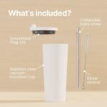 Dodoko 25oz Stainless Steel Reusable Boba Cup and Smoothie Tumbler Vacuum Insulated | Travel Friendly and Leakproof with Wide Collapsible SS Straw (White) - Image 5