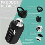 CIVAGO 64 oz Glass Water Bottle Jug with Straw and Handle, Half Gallon Sports Motivational Water Bottle with Time Marker, Wide Mouth Flask Canteen with Silicone Sleeve for Gym, Apricot - Image 4