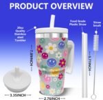 20-OZ Insulated Water Bottle,Insulated Stainless Steel Tumbler,Reusable Cold Drink Thermos,BPA-Free, Double-Wall Stainless Steel Water Bottle (Green-Simleyface Flower, 20, Fluid Ounces) - Image 3